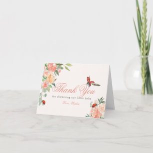 Tarjeta De Agradecimiento Pequeña Señora Mariquita Rosas Rosa Baby Shower