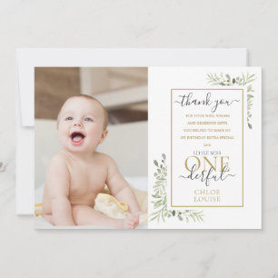 Tarjeta De Agradecimiento Pequeña señorita ONEderful cumpleaños niña 1 Cute 