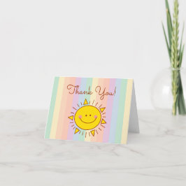Tarjeta De Agradecimiento Pequeña sol feliz linda del arco iris