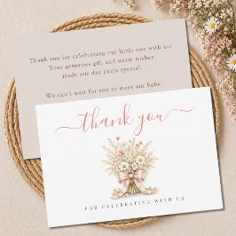 Tarjeta De Agradecimiento Pequeña Wildflower Elegante Polvo Rosa Baby Shower
