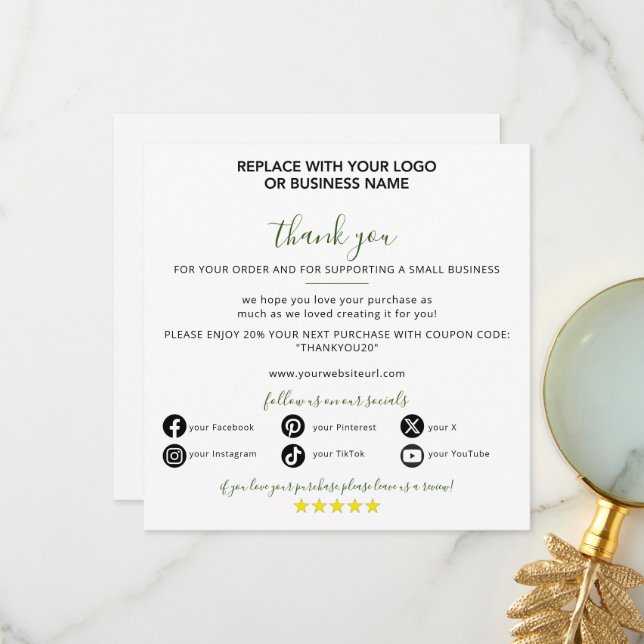 Tarjeta De Agradecimiento Pequeñas empresas Gracias por tu pedido (Anverso/Reverso In Situ)