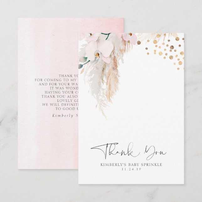 Tarjeta De Agradecimiento Pequeñas gracias a Pampas Grass Floral Baby Shower (Anverso / Reverso)