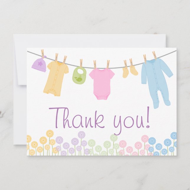 Tarjeta De Agradecimiento Pequeñas ropas Baby Shower Gracias Cartas (Anverso)