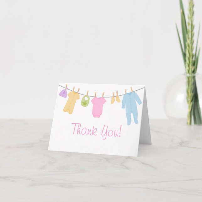 Tarjeta De Agradecimiento Pequeñas ropas Baby Shower Gracias Cartas (Anverso)