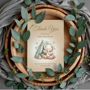 Tarjeta De Agradecimiento Pequeño Aventurero Rústico Teddy Bear Bear Bear Be