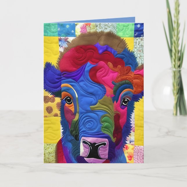 Tarjeta De Agradecimiento Pequeño Baby Bison Quilt Like Design (Anverso)