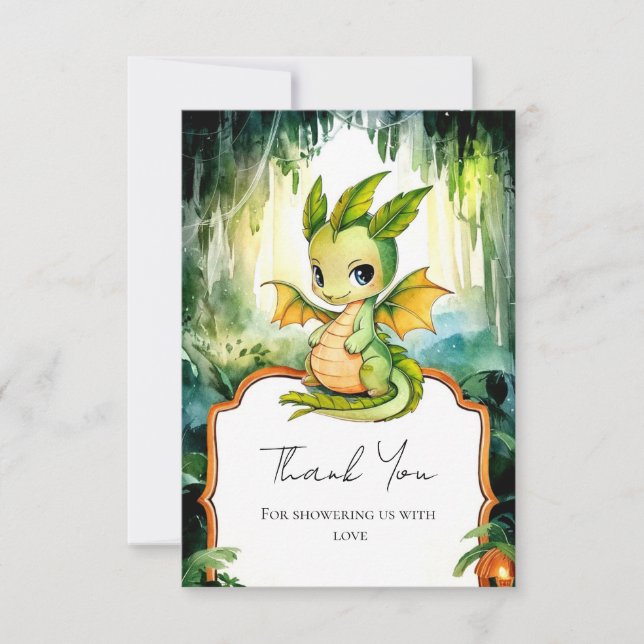 Tarjeta De Agradecimiento Pequeño Baby Shower de dragón encantado (Anverso)