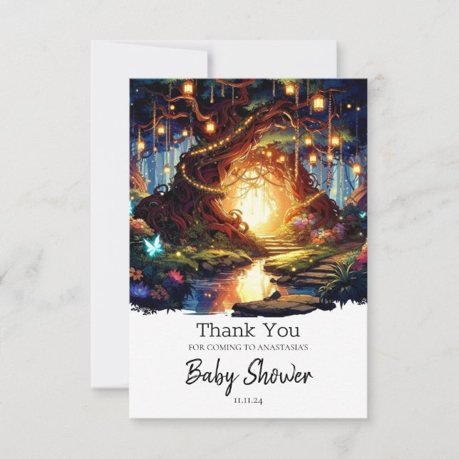 Tarjeta De Agradecimiento Pequeño Boho encantado Baby Shower forestal (Anverso)