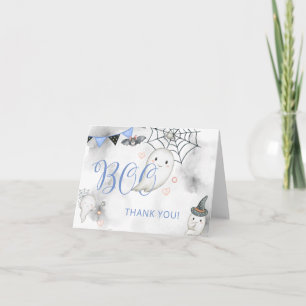 Tarjeta De Agradecimiento Pequeño Boo Azul Halloween Baby Shower Agradecimie