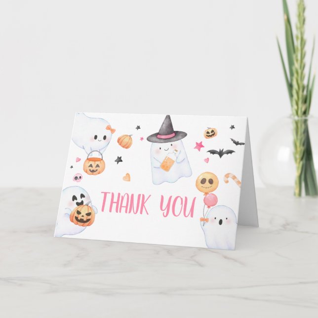 Tarjeta De Agradecimiento Pequeño Boo Baby Shower de Fantasma Rosa (Anverso)