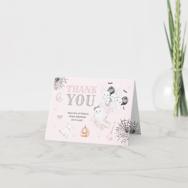 Tarjeta De Agradecimiento Pequeño Boo Fantasma Fantasma Halloween Niña Ducha (Anverso)