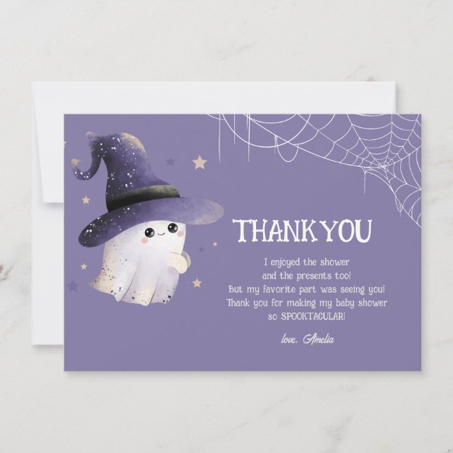 Tarjeta De Agradecimiento Pequeño Boo Halloween baño de bebé fantasma (Anverso)