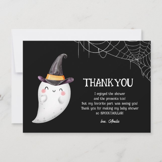 Tarjeta De Agradecimiento Pequeño Boo Halloween baño de bebé fantasma (Anverso)