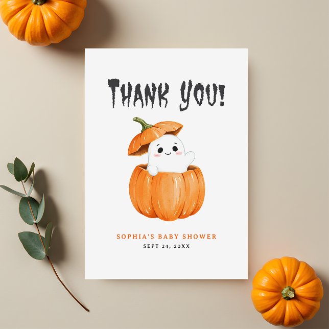 Tarjeta De Agradecimiento Pequeño Boo Halloween Calabaza Baby Shower (Subido por el creador)