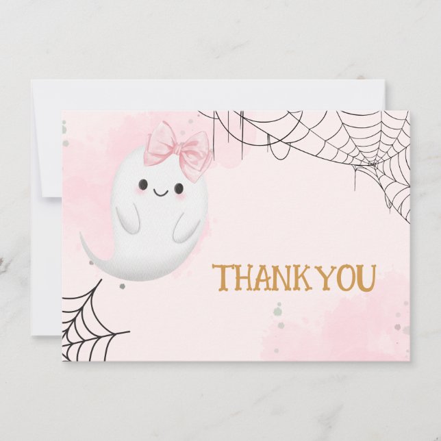 Tarjeta De Agradecimiento Pequeño Boo Halloween chica fantasma con ducha de  (Anverso)