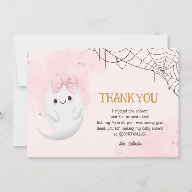 Tarjeta De Agradecimiento Pequeño Boo Halloween chica fantasma con ducha de  (Anverso)