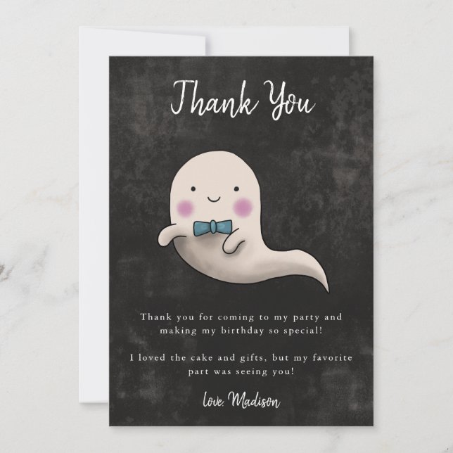 Tarjeta De Agradecimiento Pequeño Boo Halloween Tema Niños Fiesta de cumplea (Anverso)