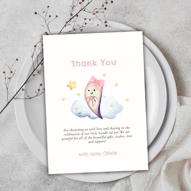 Tarjeta De Agradecimiento Pequeño Boo Rosa Bow Chica Fantasma Baby Shower (Pink Little Boo Bow Ghost Girl Baby Shower Thank You Card)