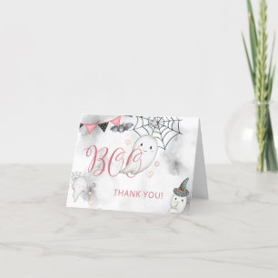 Tarjeta De Agradecimiento Pequeño Boo Rosa Halloween Fantasma Baby Shower