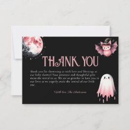 Tarjeta De Agradecimiento Pequeño Boo Rosa Halloween Fantasma Baby Shower