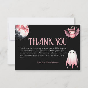 Tarjeta De Agradecimiento Pequeño Boo Rosa Halloween Fantasma Baby Shower