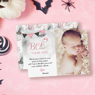 Tarjeta De Agradecimiento Pequeño Boo Rosa Halloween Fantasma Baby Shower Fo