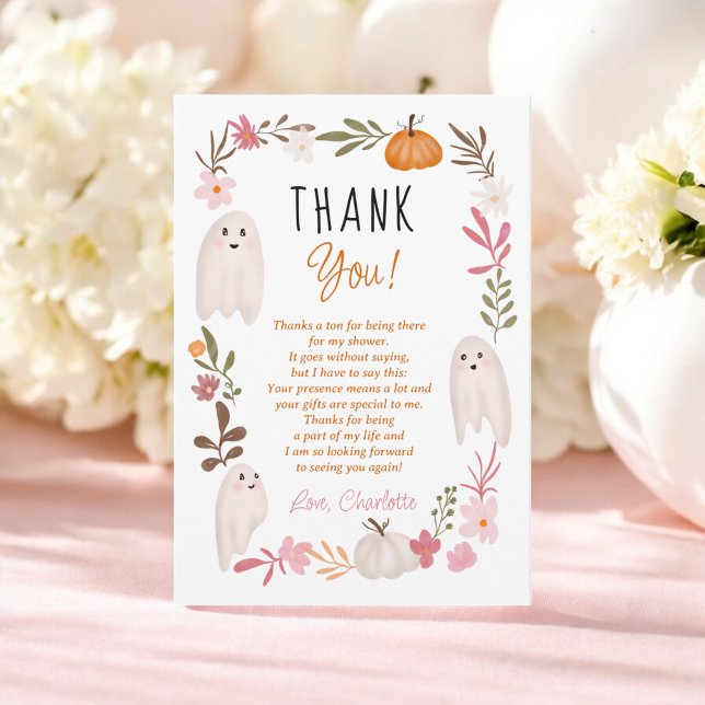 Tarjeta De Agradecimiento Pequeño boom de Halloween Fantasma Cuta ducha de b (Halloween little boo Ghosts Cute baby shower Thank You Card)