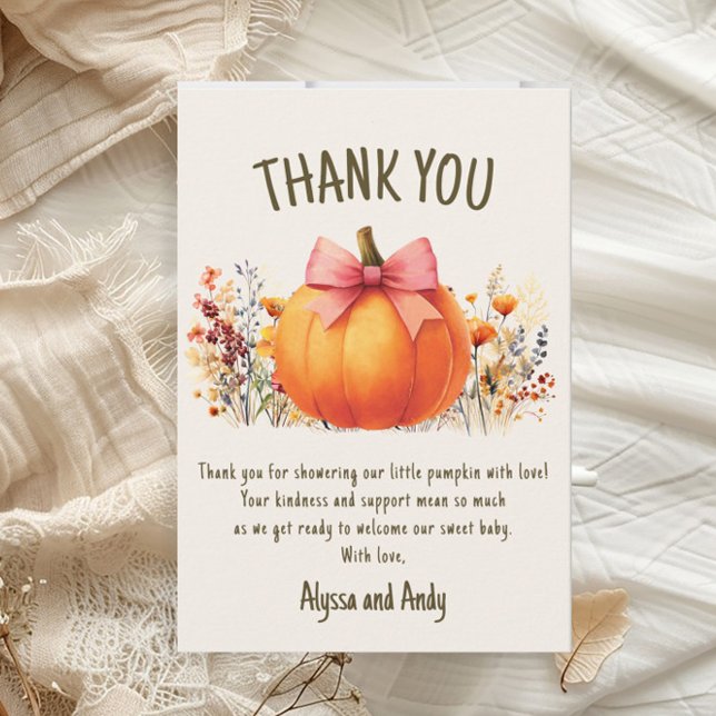 Tarjeta De Agradecimiento Pequeño Chica de calabaza Baby Shower Gracias (Little Pumpkin baby girl shower "Thank You" card)