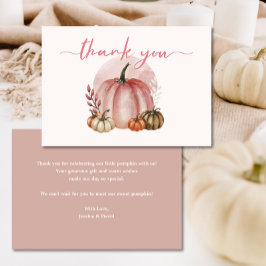 Tarjeta De Agradecimiento Pequeño Chica de calabaza rosada Baby Shower Graci