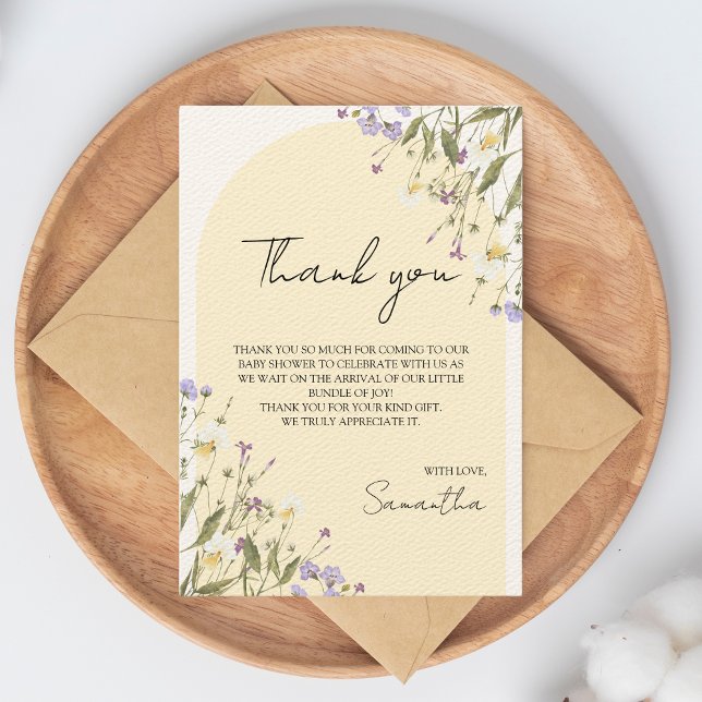 Tarjeta De Agradecimiento Pequeño Chica de Flores Silvestres BABY SHOWER (thank you wildflower baby shower cards)