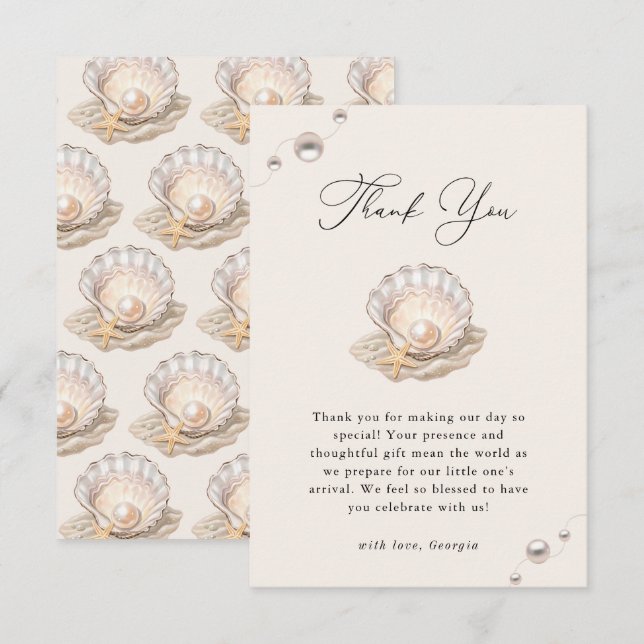 Tarjeta De Agradecimiento Pequeño Chica de Pearl Ocean Beach Seashell Baby S (Anverso / Reverso)
