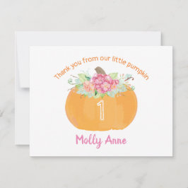 Tarjeta De Agradecimiento Pequeño Chica de Pumpkin Floral Cumpleaños Caída G