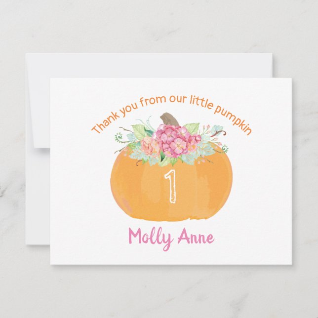 Tarjeta De Agradecimiento Pequeño Chica de Pumpkin Floral Cumpleaños Caída G (Anverso)