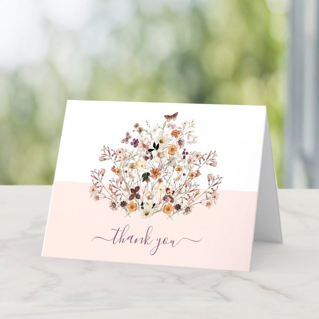 Tarjeta De Agradecimiento Pequeño Chica rosado de Flor Silvestre Baby Shower (Little Wildflower Pink Girl Baby Shower Thank You Card)