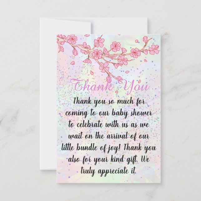 Tarjeta De Agradecimiento Pequeño Chica suave de flores silvestres Baby Show (Anverso)