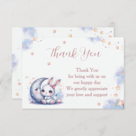 Tarjeta De Agradecimiento Pequeño conejito blanco y luna de plata.