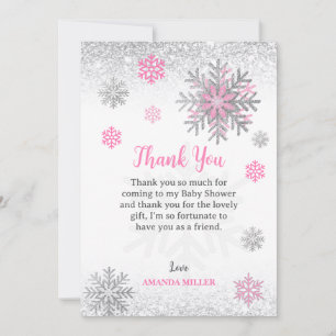 Tarjeta De Agradecimiento Pequeño Copo de Nieve Rosa Plateado Brillante Baby