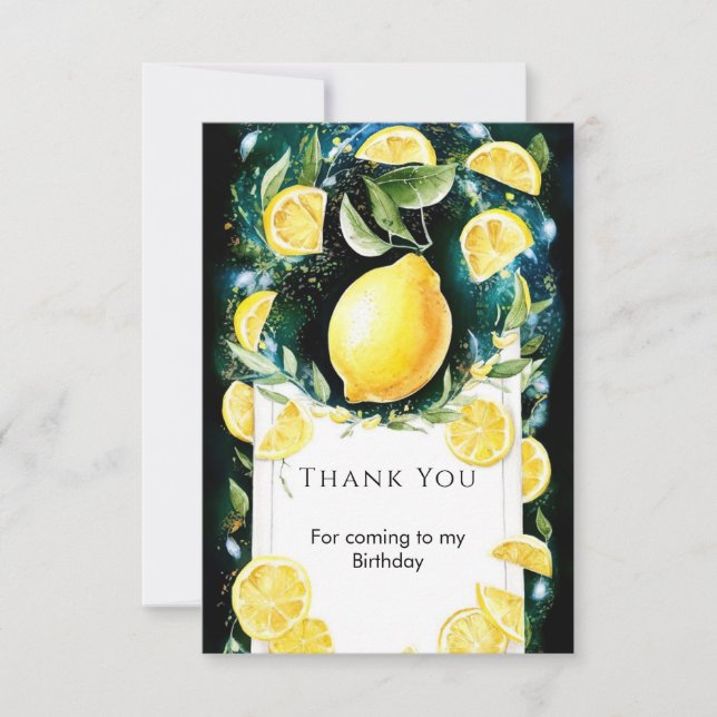 Tarjeta De Agradecimiento Pequeño Cumpleaños Caprichoso de Limón (Anverso)