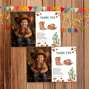 Tarjeta De Agradecimiento Pequeño Cumpleaños de Vaquero Gracias