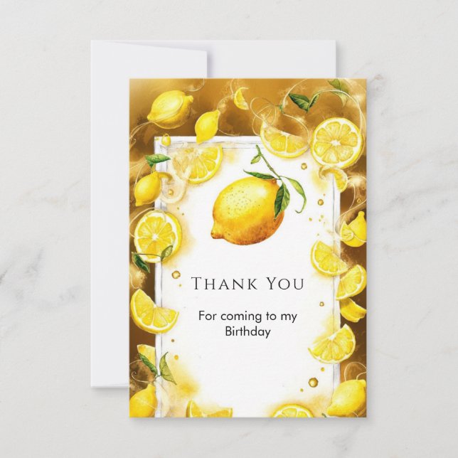 Tarjeta De Agradecimiento Pequeño Cumpleaños Simple de Limón (Anverso)