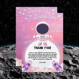Tarjeta De Agradecimiento Pequeño Explorador del espacio exterior rosa Baby 