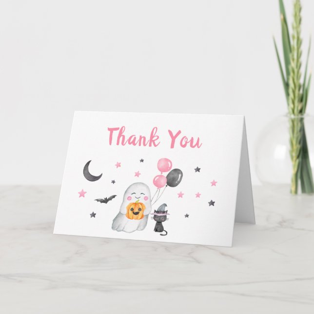 Tarjeta De Agradecimiento Pequeño fantasma rosado Baby Shower (Anverso)