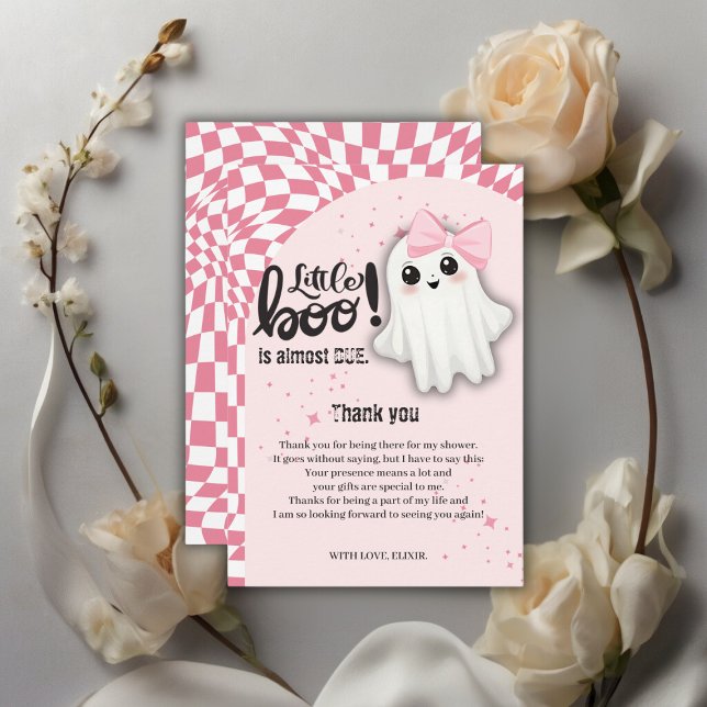 Tarjeta De Agradecimiento Pequeño fantasma rosado casi se debe a Baby Shower (Subido por el creador)