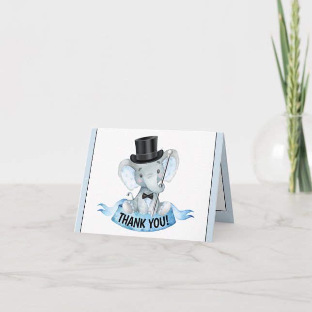 Tarjeta De Agradecimiento Pequeño Hombre Elefante Baby Shower Gracias Cartas (Anverso)
