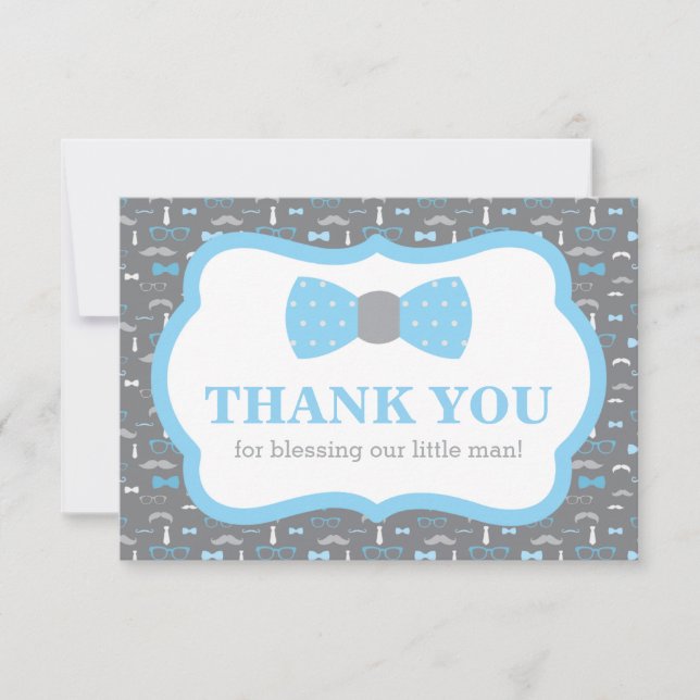 Tarjeta De Agradecimiento Pequeño hombre gracias tarjeta, azul bebé y gris (Anverso)