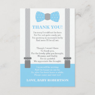 Tarjeta De Agradecimiento Pequeño Hombre Gracias Tarjeta, Bebé Azul, Gris