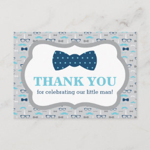 Tarjeta De Agradecimiento Pequeño Hombre Gracias Tarjeta, Bow Tie, Azul, Gri