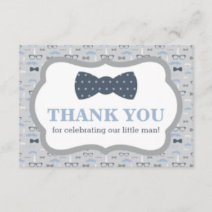 Tarjeta De Agradecimiento Pequeño Hombre Gracias Tarjeta, Bow Tie, Azul, Gri