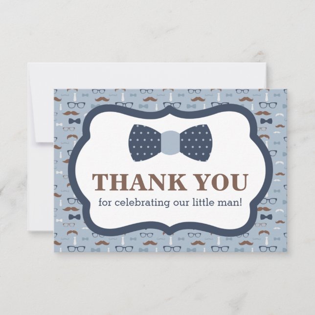 Tarjeta De Agradecimiento Pequeño Hombre Gracias Tarjeta, Bow Tie, Azul, Mar (Anverso)