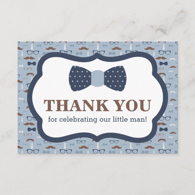 Tarjeta De Agradecimiento Pequeño Hombre Gracias Tarjeta, Bow Tie, Azul, Mar (Anverso)